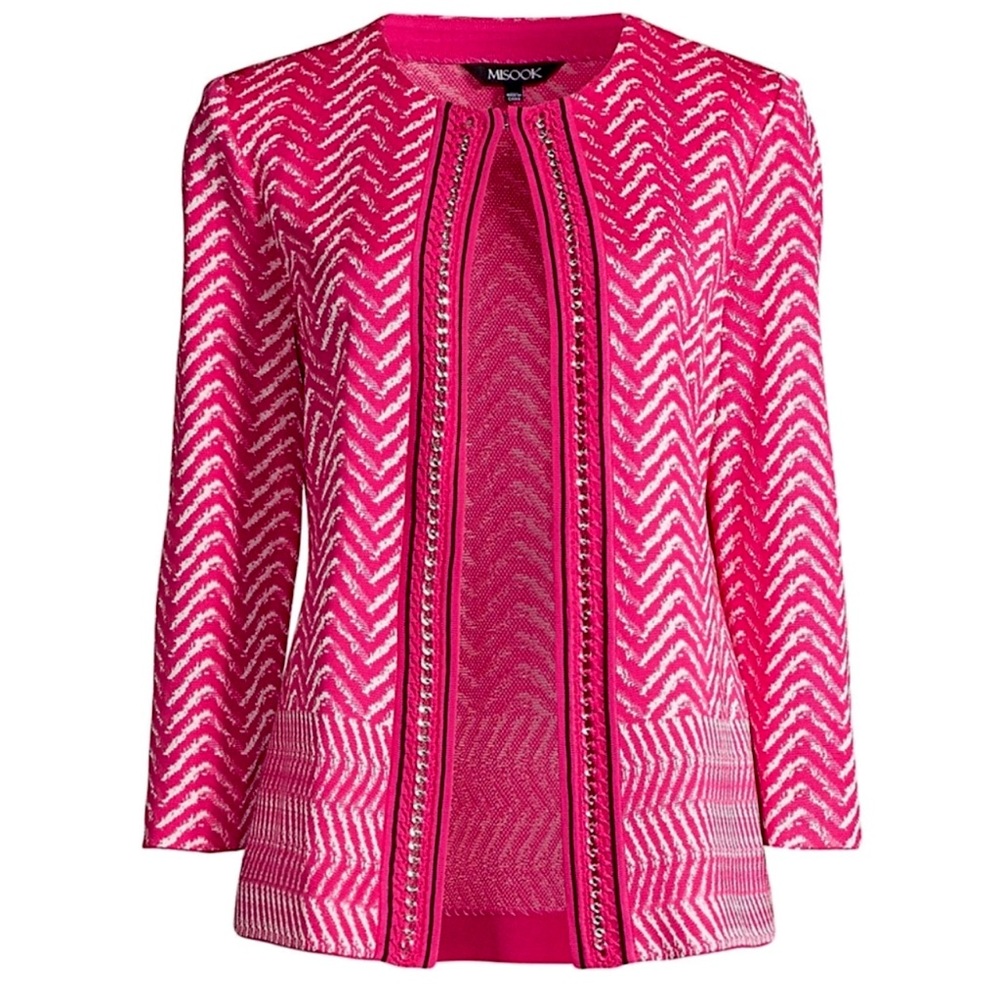 Misook Chevron Chain Trim Knit Jacket Large